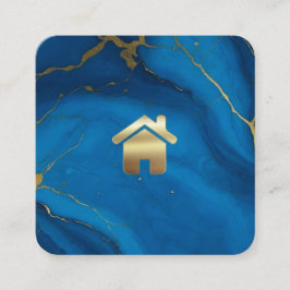 Tarjeta De Visita Cuadrada Moda purpurina de oro de mármol azul inmobiliario