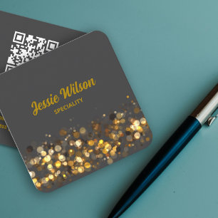 Tarjeta De Visita Cuadrada Moda QR Código ligero purpurina profesional pastel