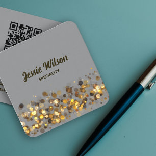 Tarjeta De Visita Cuadrada Moda QR purpurina de luz de código bling profesion