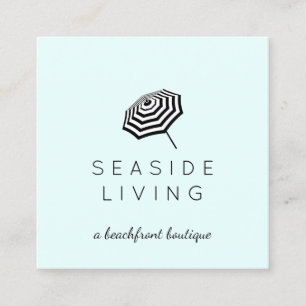 Tarjeta De Visita Cuadrada Moda Striped Beach Umbrella Logo Mint