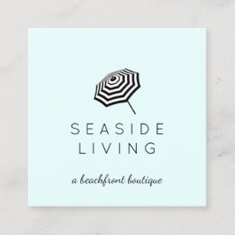 Tarjeta De Visita Cuadrada Moda Striped Beach Umbrella Logo Mint