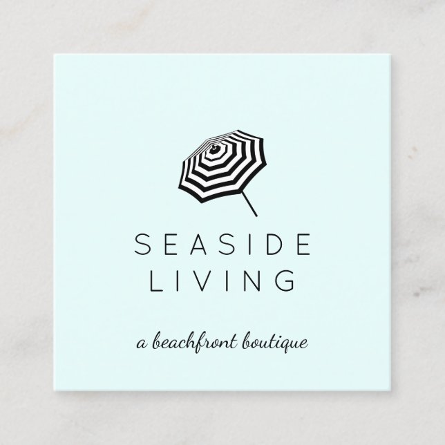 Tarjeta De Visita Cuadrada Moda Striped Beach Umbrella Logo Mint (Anverso)