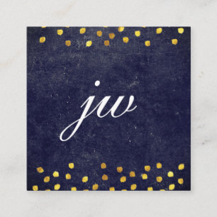 Tarjeta De Visita Cuadrada moda textura azul con manchas doradas monograma