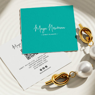 Tarjeta De Visita Cuadrada MODA verde azulada AZUL moderna Código QR mínimo