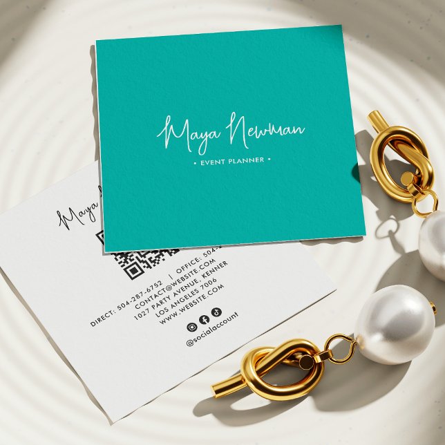 Tarjeta De Visita Cuadrada MODA verde azulada AZUL moderna Código QR mínimo (Subido por el creador)