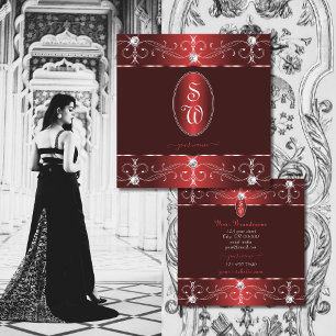 Tarjeta De Visita Cuadrada Moda Vino Rojo Borgoña Ornamentos Iniciales