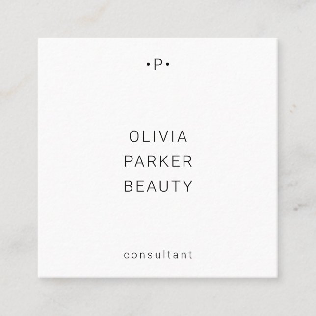 Tarjeta De Visita Cuadrada Moda y monograma mínimo| Blanco y negro (Anverso)