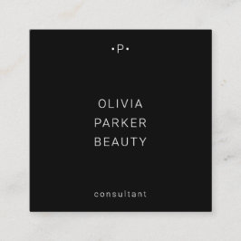 Tarjeta De Visita Cuadrada Moda y monograma mínimo| Negro