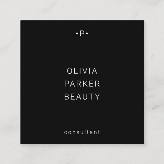 Tarjeta De Visita Cuadrada Moda y monograma mínimo| Negro (Anverso)