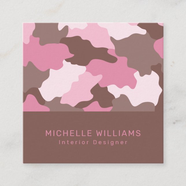 Tarjeta De Visita Cuadrada Modelo de Camuflaje Moderno Rosa Camo Professional (Anverso)