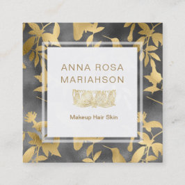 Tarjeta De Visita Cuadrada Modelo floral del pájaro del oro del art déco del