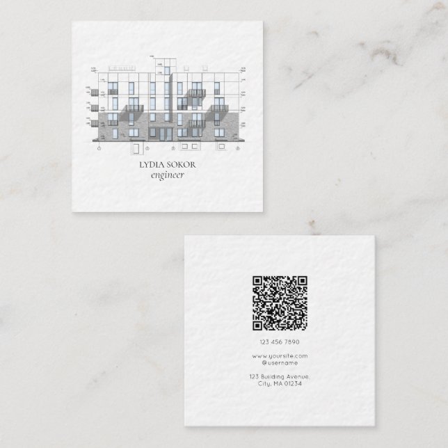 Tarjeta De Visita Cuadrada Modern Architect Blueprint Business Card (Anverso / Reverso)