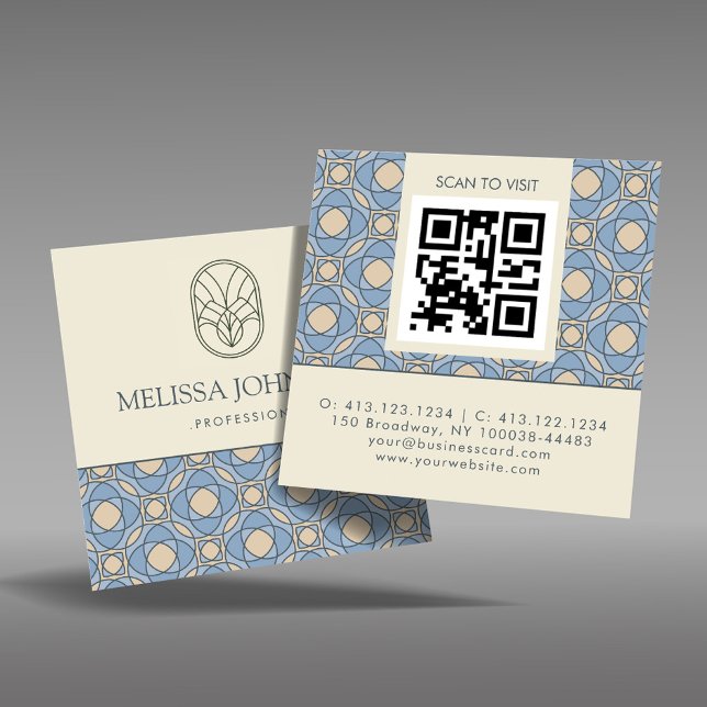 Tarjeta De Visita Cuadrada Modern Art Deco Square QR Code Business Card (Subido por el creador)