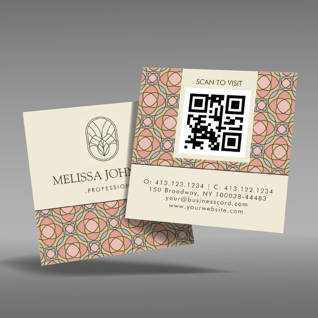 Tarjeta De Visita Cuadrada Modern Art Nouveau Square QR Code Business Card (Subido por el creador)