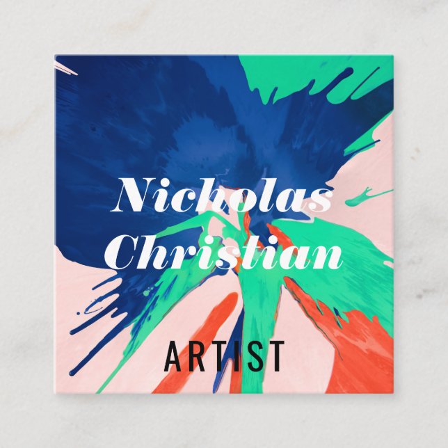Tarjeta De Visita Cuadrada Modern Artist | Colorful | Paint Brushed  (Anverso)