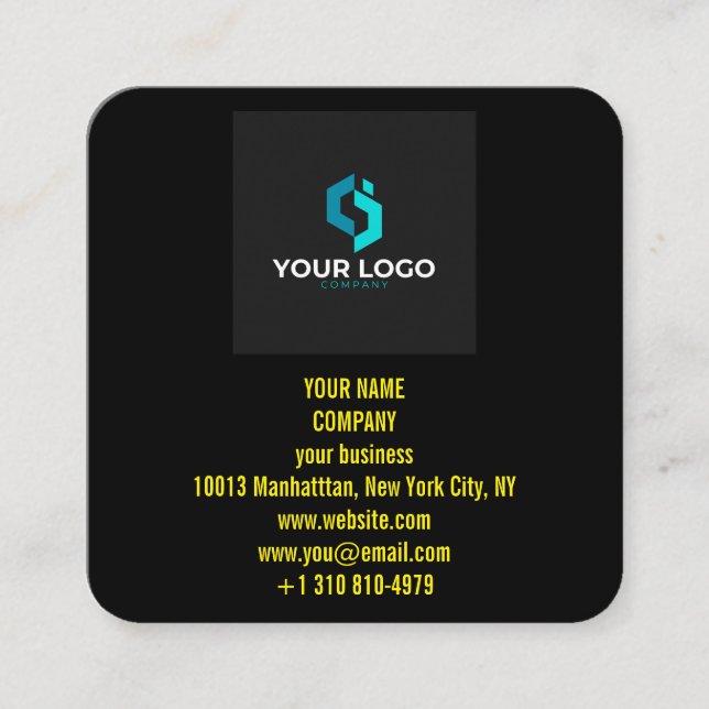 Tarjeta De Visita Cuadrada Modern Black Custom Logo and QR Code (Anverso)