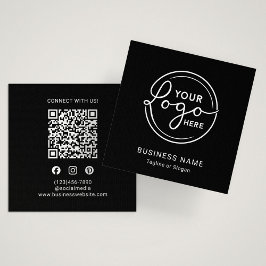 Tarjeta De Visita Cuadrada Modern Black Custom Logo QR Code