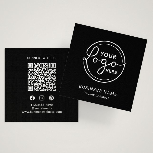 Tarjeta De Visita Cuadrada Modern Black Custom Logo QR Code (Subido por el creador)