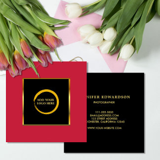 Tarjeta De Visita Cuadrada Modern black gold cardinal red add logo