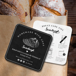 Tarjeta De Visita Cuadrada Modern Black Homemade Sourdough Bread Care Tips