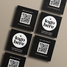 Tarjeta De Visita Cuadrada Modern Black Minimal QR Code Logo