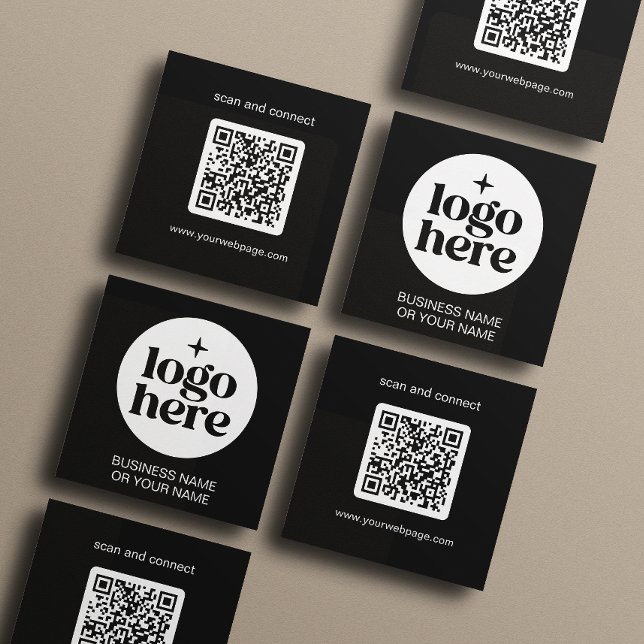 Tarjeta De Visita Cuadrada Modern Black Minimal QR Code Logo (Front and back of 2.5 inch square business card. Choose a corner and paper style.)