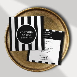 Tarjeta De Visita Cuadrada Modern Black & White Stripes Business Name 