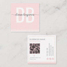 Tarjeta De Visita Cuadrada Modern blush pink and white monogram Qr Code