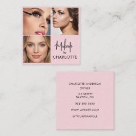 Tarjeta De Visita Cuadrada Modern Blush Pink Black Script 3 Photo 