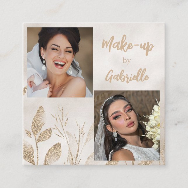 Tarjeta De Visita Cuadrada Modern Botanical Beige Boho Photo Script  (Anverso)