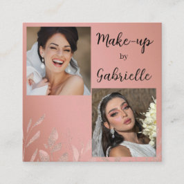 Tarjeta De Visita Cuadrada Modern Botanical Dusty Rose Boho Photo Script