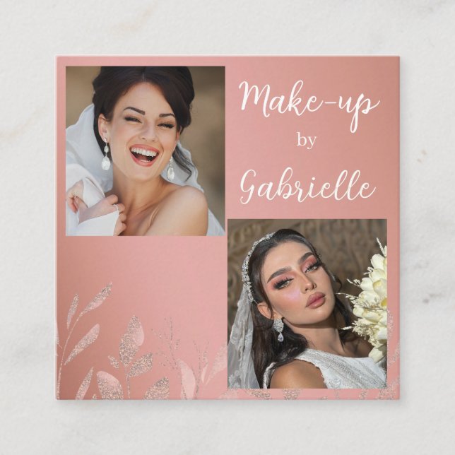 Tarjeta De Visita Cuadrada Modern Botanical Dusty Rose Boho Photo Script  (Anverso)