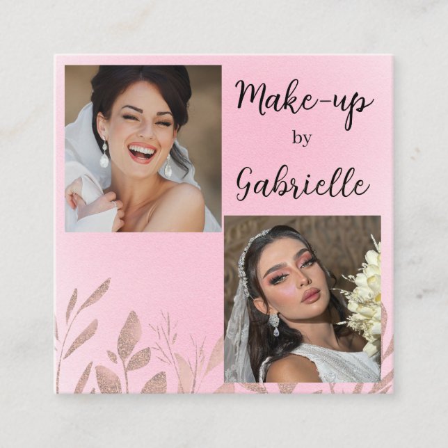 Tarjeta De Visita Cuadrada Modern Botanical Soft Pink Boho Photo Script  (Anverso)