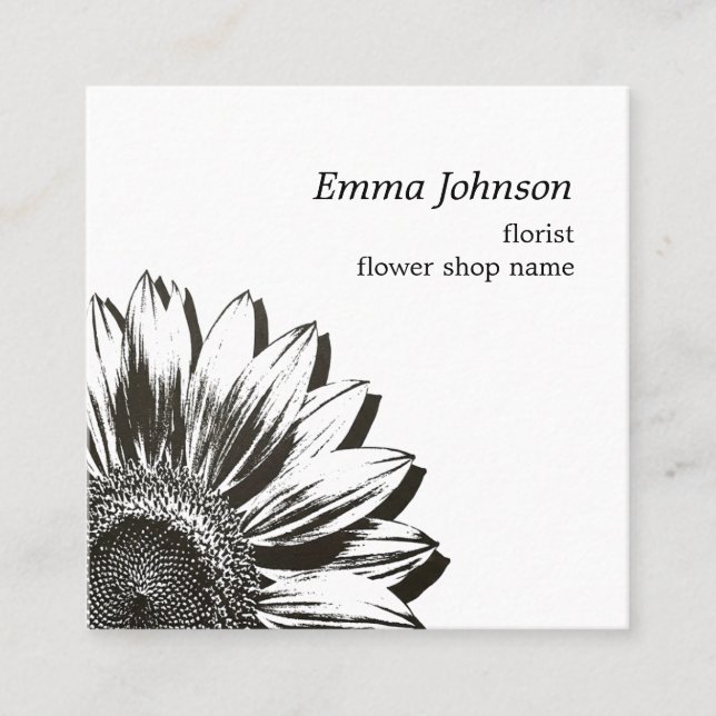 Tarjeta De Visita Cuadrada Modern Botanical Sunflower | Professional Branding (Anverso)