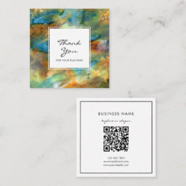Tarjeta De Visita Cuadrada Modern Brown Watercolor Abstract QRCode Thank You