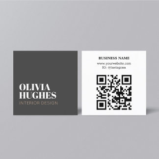 Tarjeta De Visita Cuadrada Modern Chic Dark Grey White Brown QR code