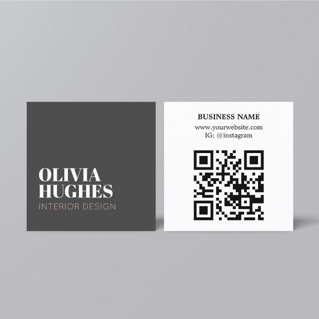 Tarjeta De Visita Cuadrada Modern Chic Dark Grey White Brown QR code (Subido por el creador)