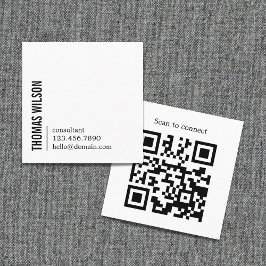 Tarjeta De Visita Cuadrada Modern Clean Bold Black White Consultant QR code