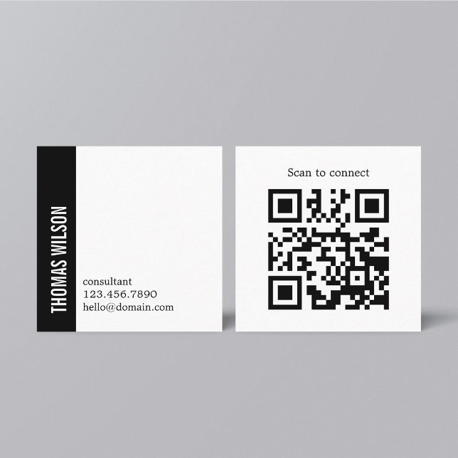 Tarjeta De Visita Cuadrada Modern Clean Bold Black White Consultant QR code (Subido por el creador)