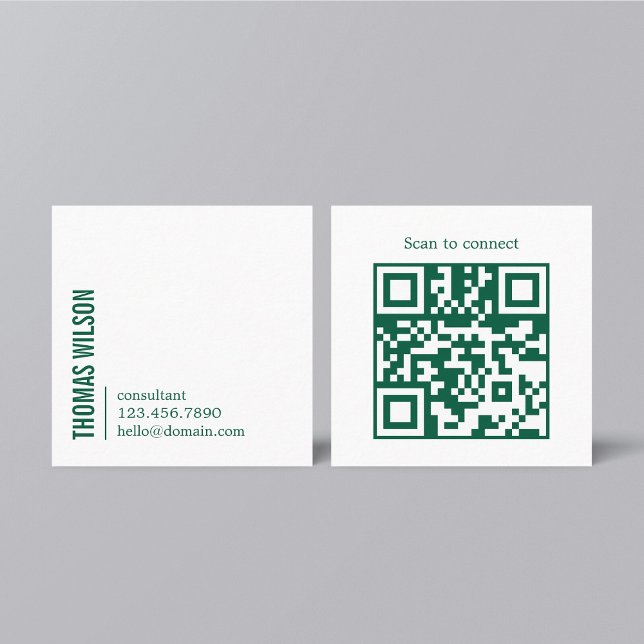 Tarjeta De Visita Cuadrada Modern Clean Bold Green White Consultant QR code (Subido por el creador)