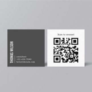 Tarjeta De Visita Cuadrada Modern Clean Bold Grey White Consultant QR code