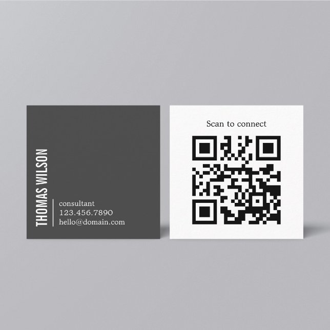 Tarjeta De Visita Cuadrada Modern Clean Bold Grey White Consultant QR code (Subido por el creador)