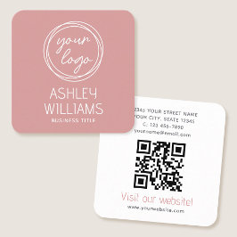 Tarjeta De Visita Cuadrada Modern Custom Company Logo QR Code Elegant Pink