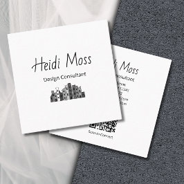 Tarjeta De Visita Cuadrada Modern Design Consultant QR code Black White