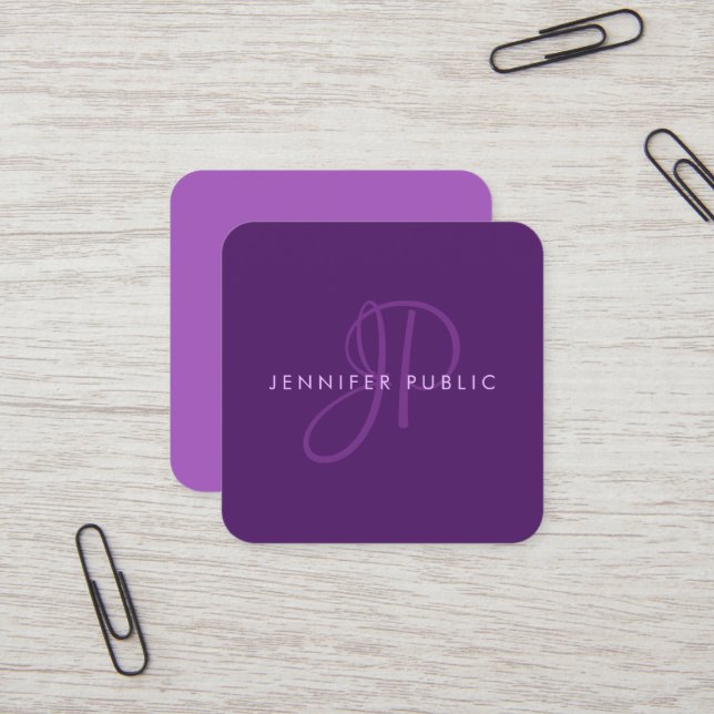 Tarjeta De Visita Cuadrada Modern Design Template Elegant Monogram Purple (Anverso/Reverso In Situ)