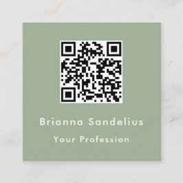 Tarjeta De Visita Cuadrada Modern Elegant Custom Sage Green QR Code