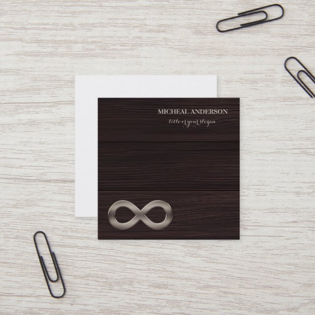 Tarjeta De Visita Cuadrada Modern Elegant Gold Infinity Symbol Wood  (Anverso/Reverso In Situ)