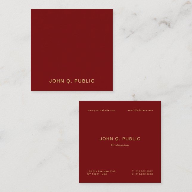 Tarjeta De Visita Cuadrada Modern Elegant Gold Text Burgundy Red Luxury Silk (Anverso / Reverso)