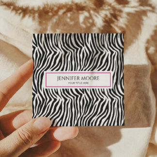 Tarjeta De Visita Cuadrada Modern Elegant Pink Zebra Print Custom