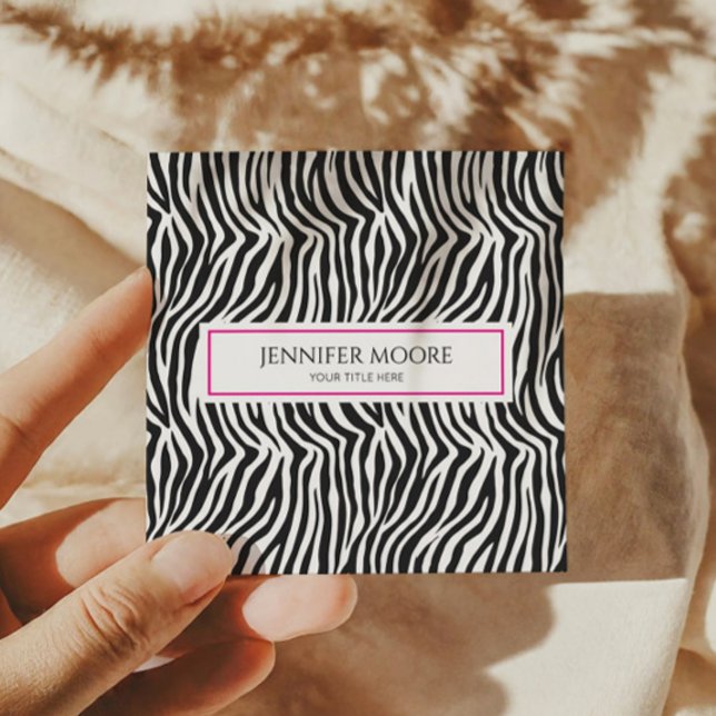 Tarjeta De Visita Cuadrada Modern Elegant Pink Zebra Print Custom (Subido por el creador)